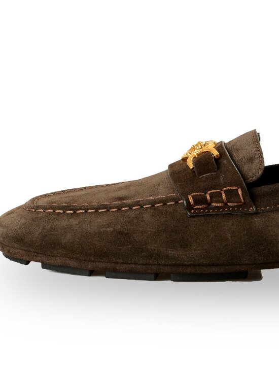 Versace Men\'s 100% Suede Leather Gold Medusa Driver Loafers Shoes US 12 IT 45 main image 6